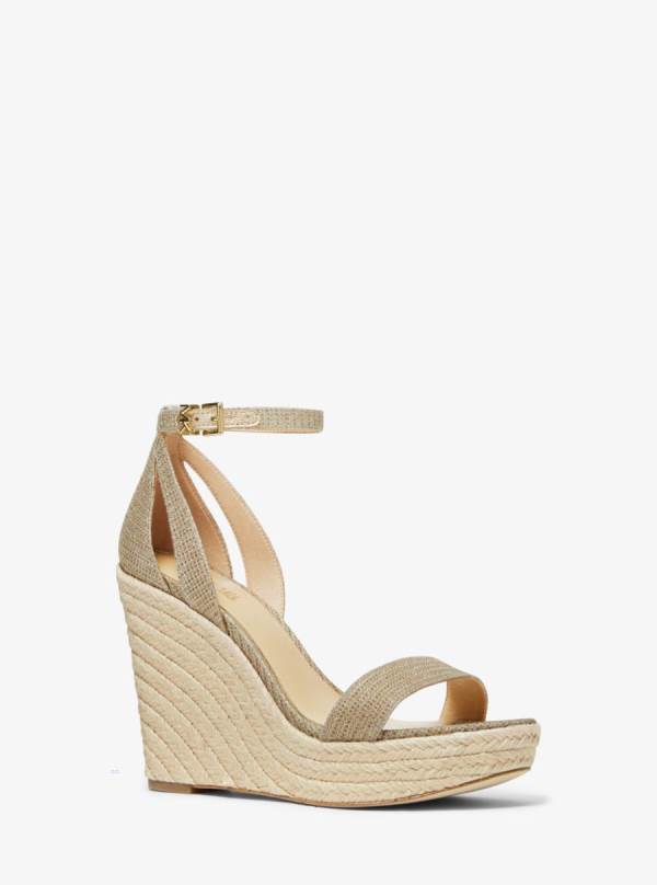 Damske Sandále Michael Kors Kimberly Glitter Chain-Mesh Wedge Zlate - Topanky Michael Kors Levně | EHCYT-1086